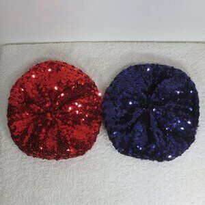 Toppettes Beret Tam Hats Lot of 2 Red Purple Fancy Sequin Stretch by A. Brod OSM